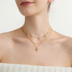 Elegant Cross Pendant Necklace with Zircon Stones