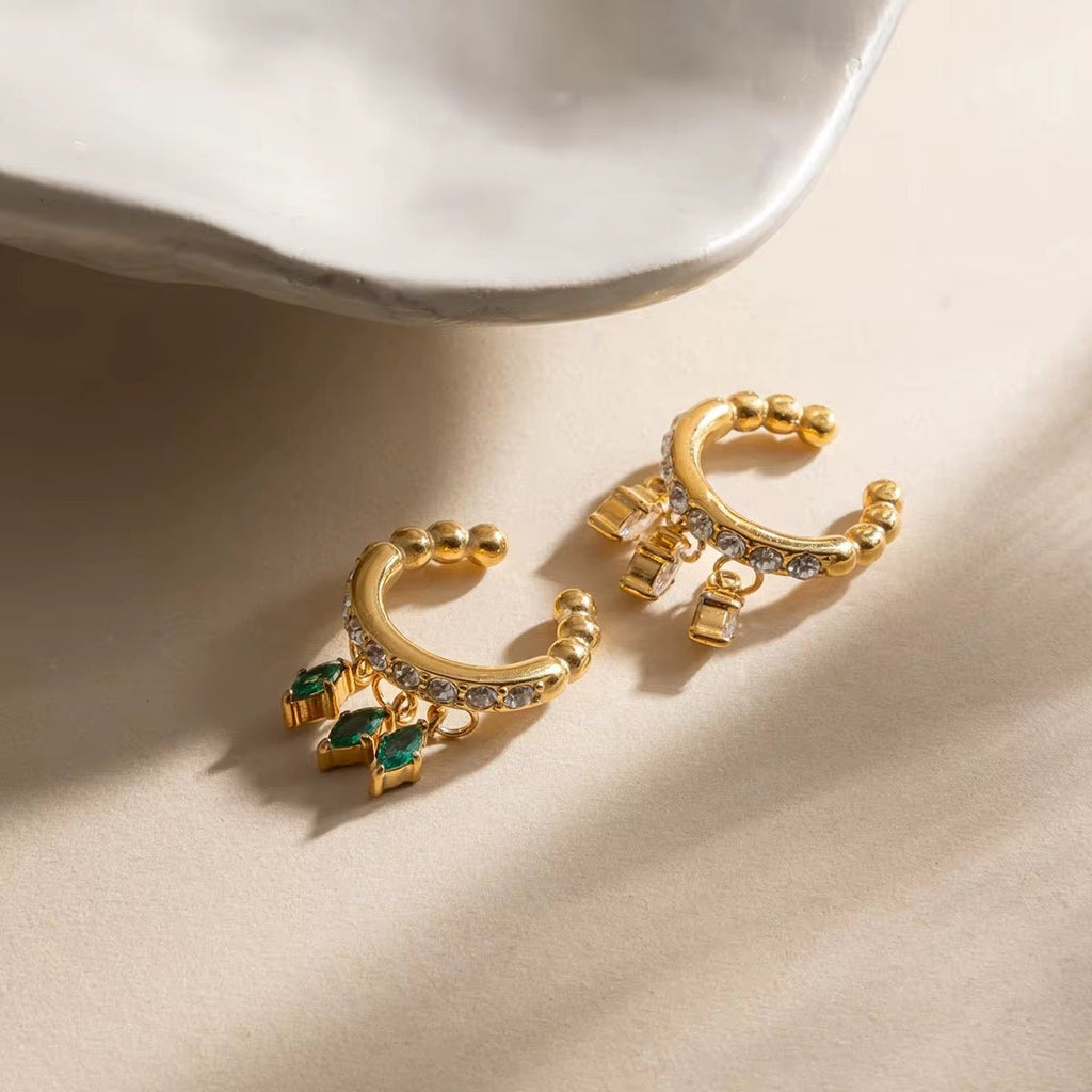 Prism Charm Dangling 1 piece Ear Cuff - 18k Gold PVD Plated Stainless Steel & Waterproof - Yadman UK
