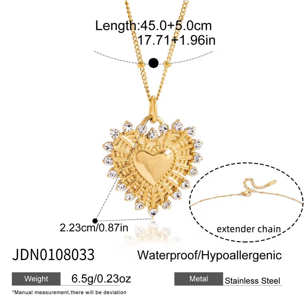 Gold Heart Necklace with Crystals