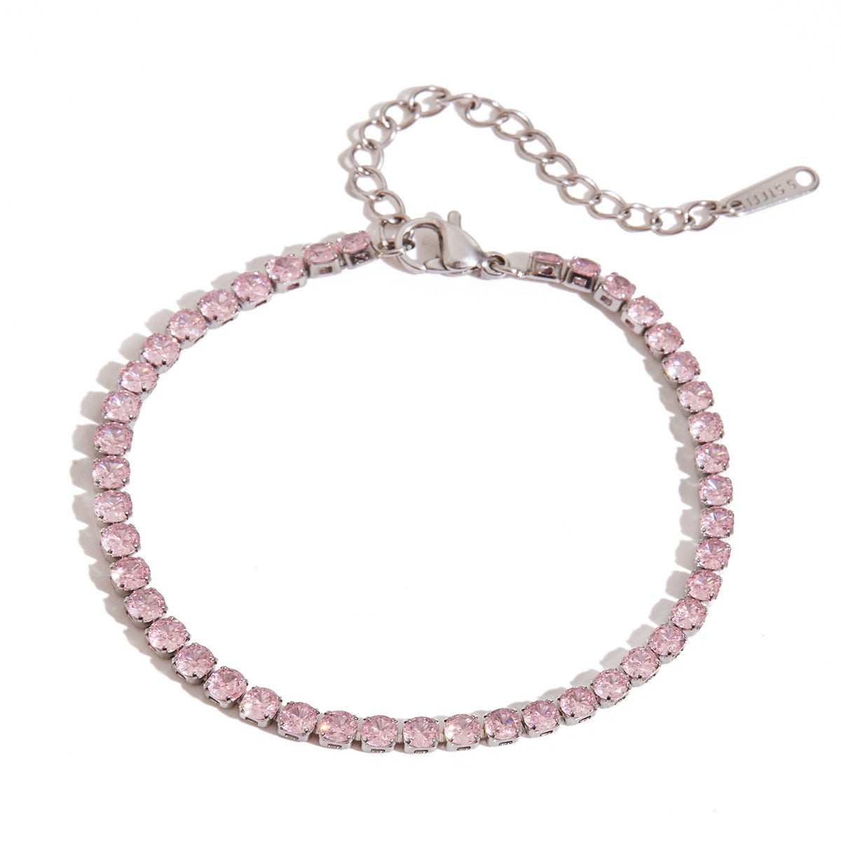 S925 silver bracelet with light pink gemstones

