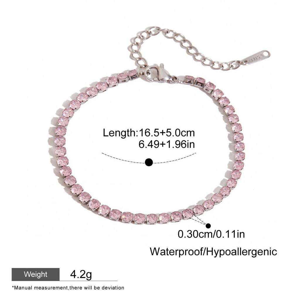 Pink amethyst tennis bracelet in rhodium-plated silver