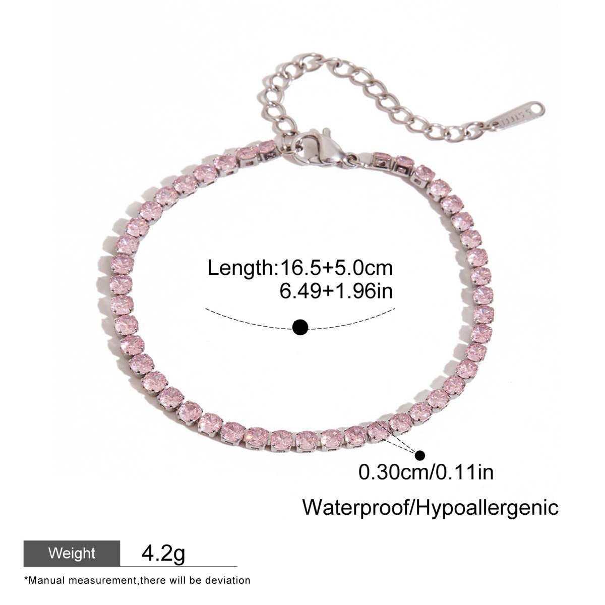 Pink amethyst tennis bracelet in rhodium-plated silver
