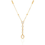 Ritz Cascade Mixed - Cut Crystal & Pearl Lariat Necklace - 18k Gold PVD Plated Stainless Steel & Waterproof - Yadman UK