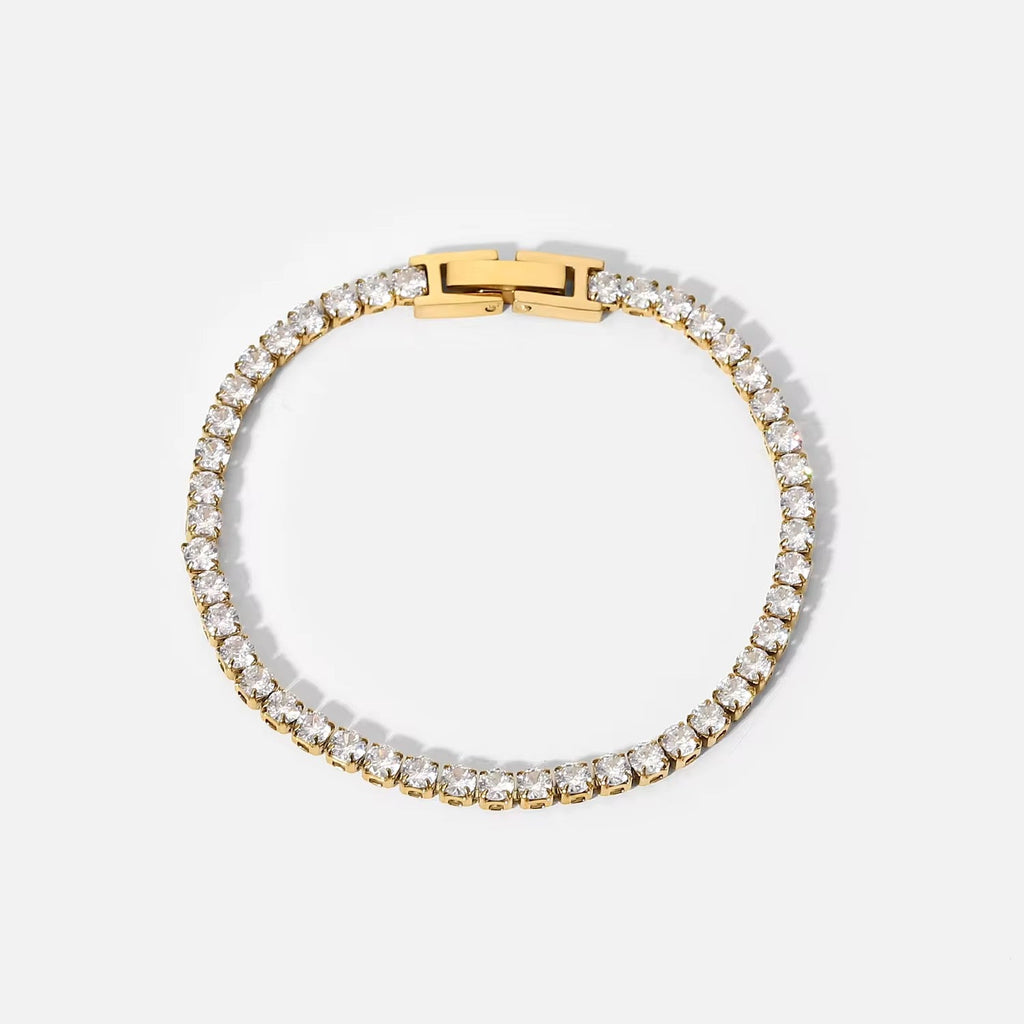 Ritz Solitaire 3mm Crystal Tennis Bracelet - 18k Gold PVD Plated Stainless Steel & Waterproof - Yadman UK