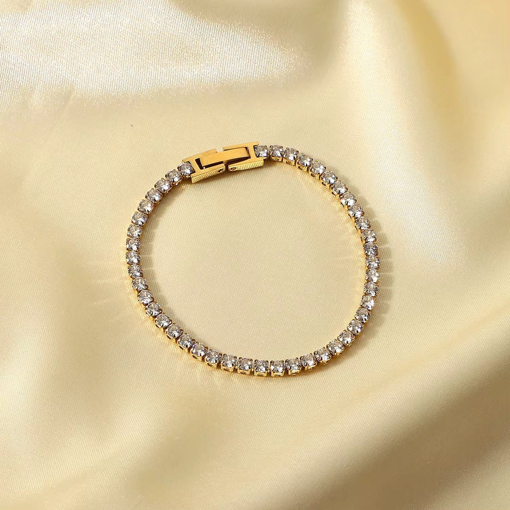 Ritz Solitaire 3mm Crystal Tennis Bracelet - 18k Gold PVD Plated Stainless Steel & Waterproof - Yadman UK