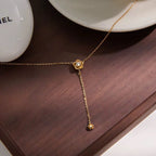 Rose Cascade Floral Lariat Necklace - 18k Gold PVD Plated Stainless Steel & Waterproof - Yadman UK