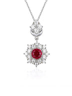 Ruby-cut red zirconia necklace in floral design