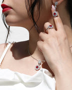 Elegant red and white zirconia ring with polished silver band