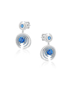 Sapphire cut blue zirconia earrings in platinum-plated silver