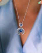 Concentric pendant necklace with blue stones