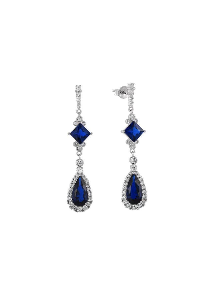 Rhodium-plated blue zirconia dangle earrings