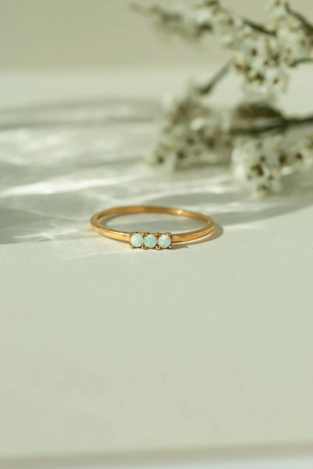 Serene Triple Opal Ring - 18k Gold PVD Plated Stainless Steel & Waterproof - Yadman UK