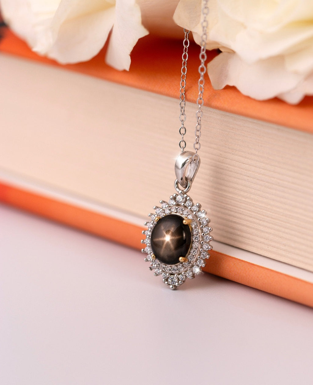 She is Eclipsa | Natural Star Sapphire Necklace in 18K White Gold Plated S925 Silver - Yadman Emarati