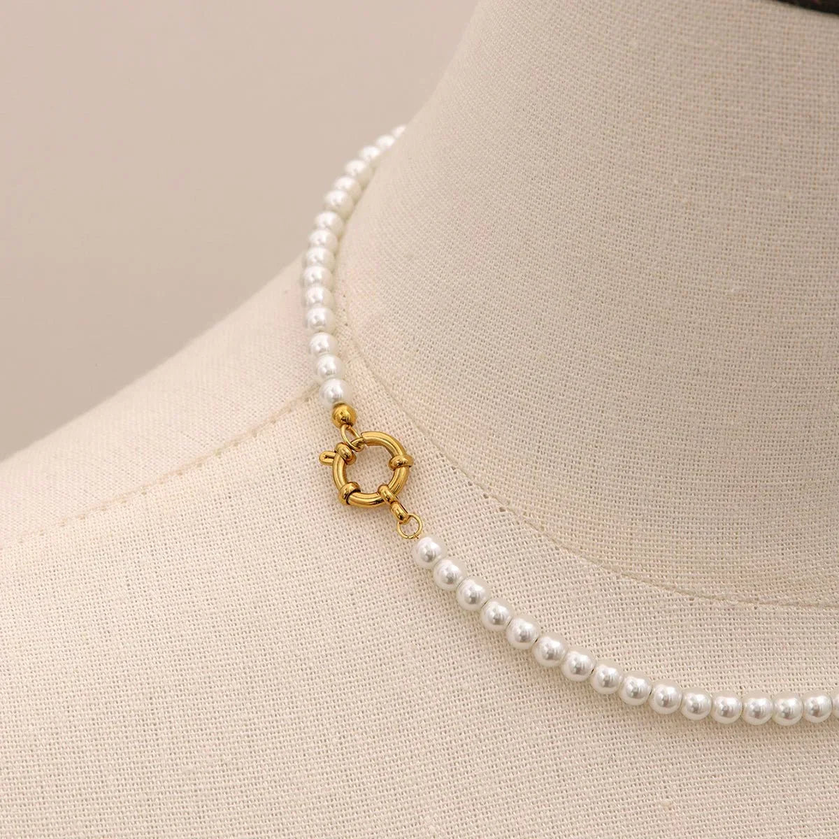 She Wore Pearls Waterproof Pearl Necklace - 18k Gold PVD Plated Stainless Steel Toggle Clasp - Yadman UK