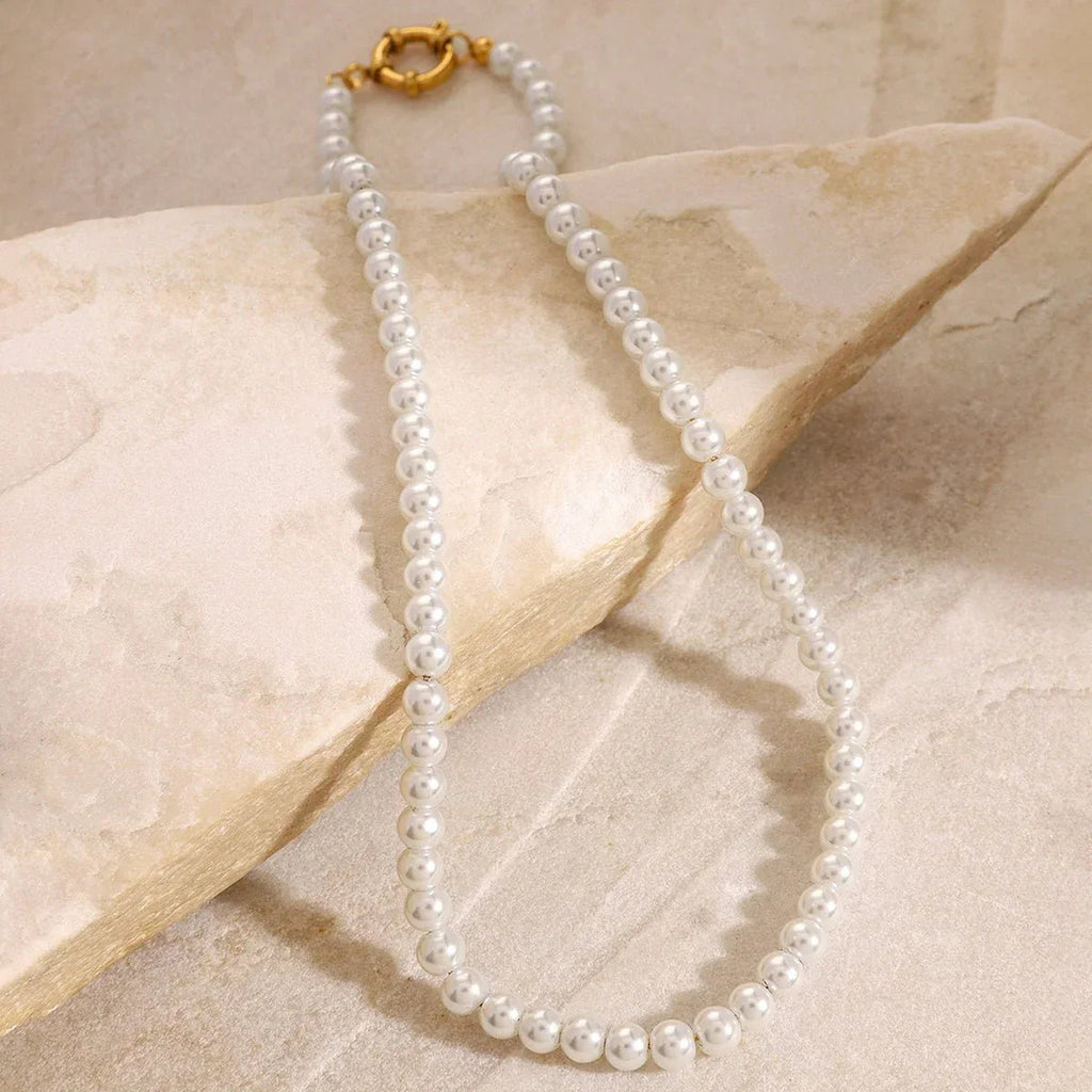 She Wore Pearls Waterproof Pearl Necklace - 18k Gold PVD Plated Stainless Steel Toggle Clasp - Yadman UK