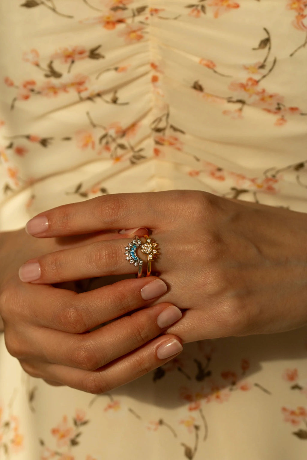 Sol & Luna Celestial Ring Set - 18k Gold PVD Plated Stainless Steel & Waterproof - Yadman UK