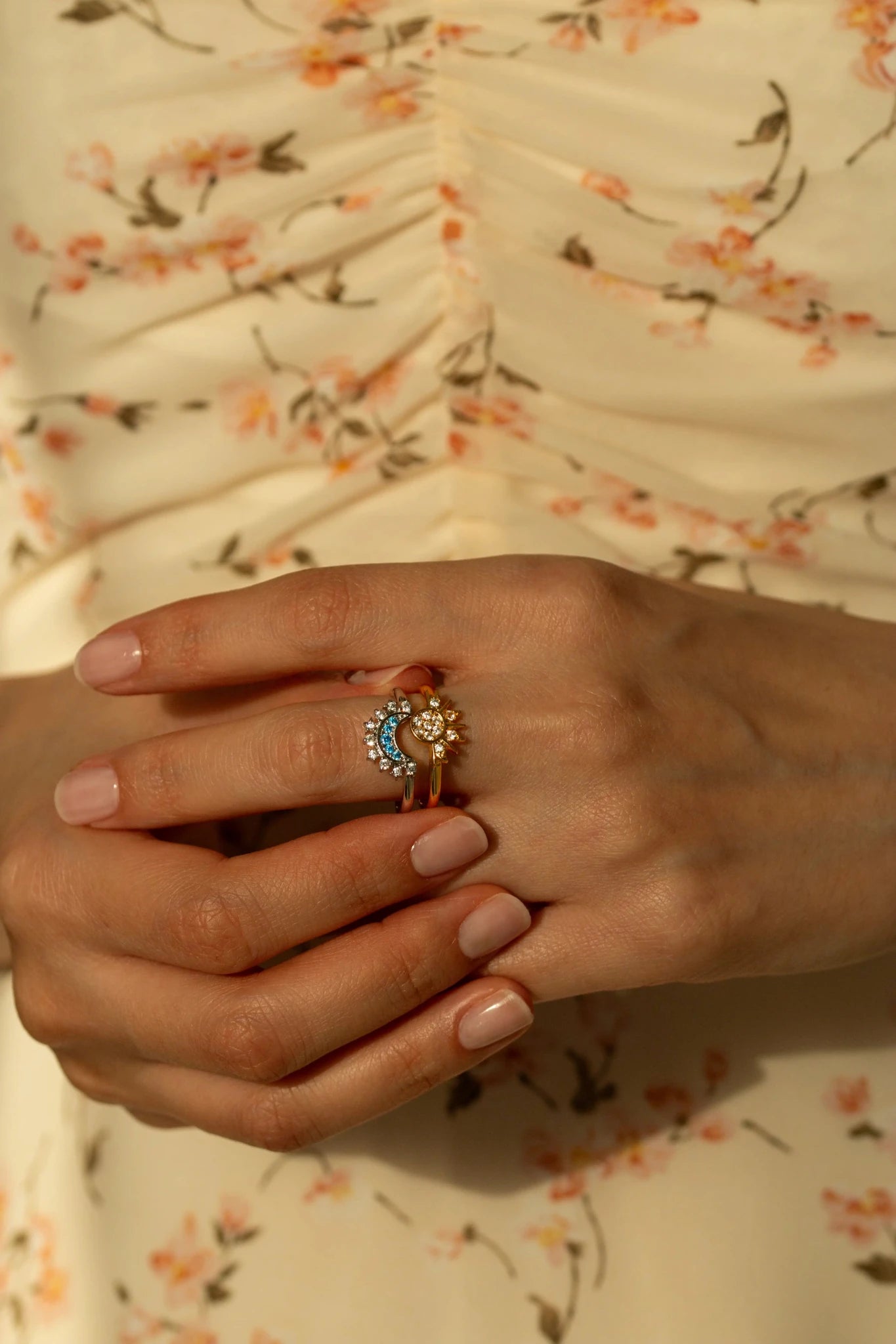 Sol & Luna Celestial Ring Set - 18k Gold PVD Plated Stainless Steel & Waterproof - Yadman UK