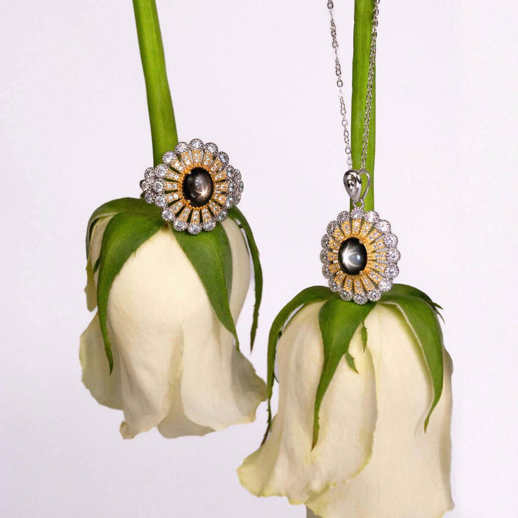 Diamond cut CZ halo ring and pendant

