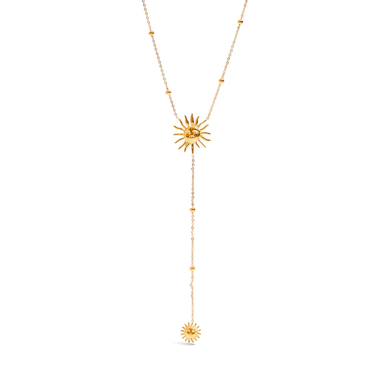 Sun Pendant Lariat Necklace – 18K Gold Plated Y - Chain - Yadman Emarati