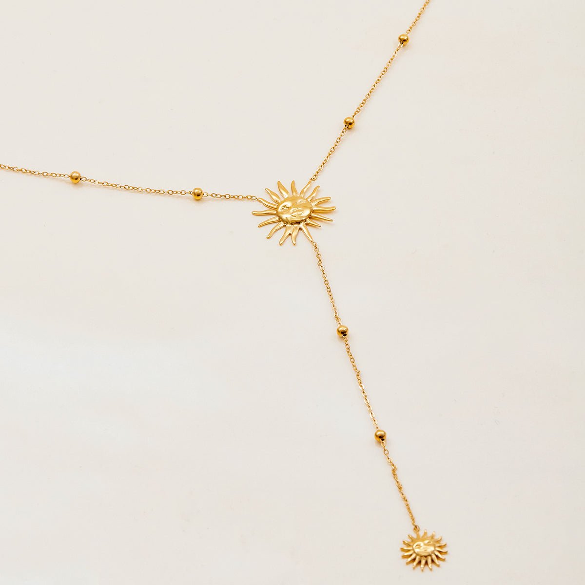 Sun Pendant Lariat Necklace – 18K Gold Plated Y - Chain - Yadman Emarati