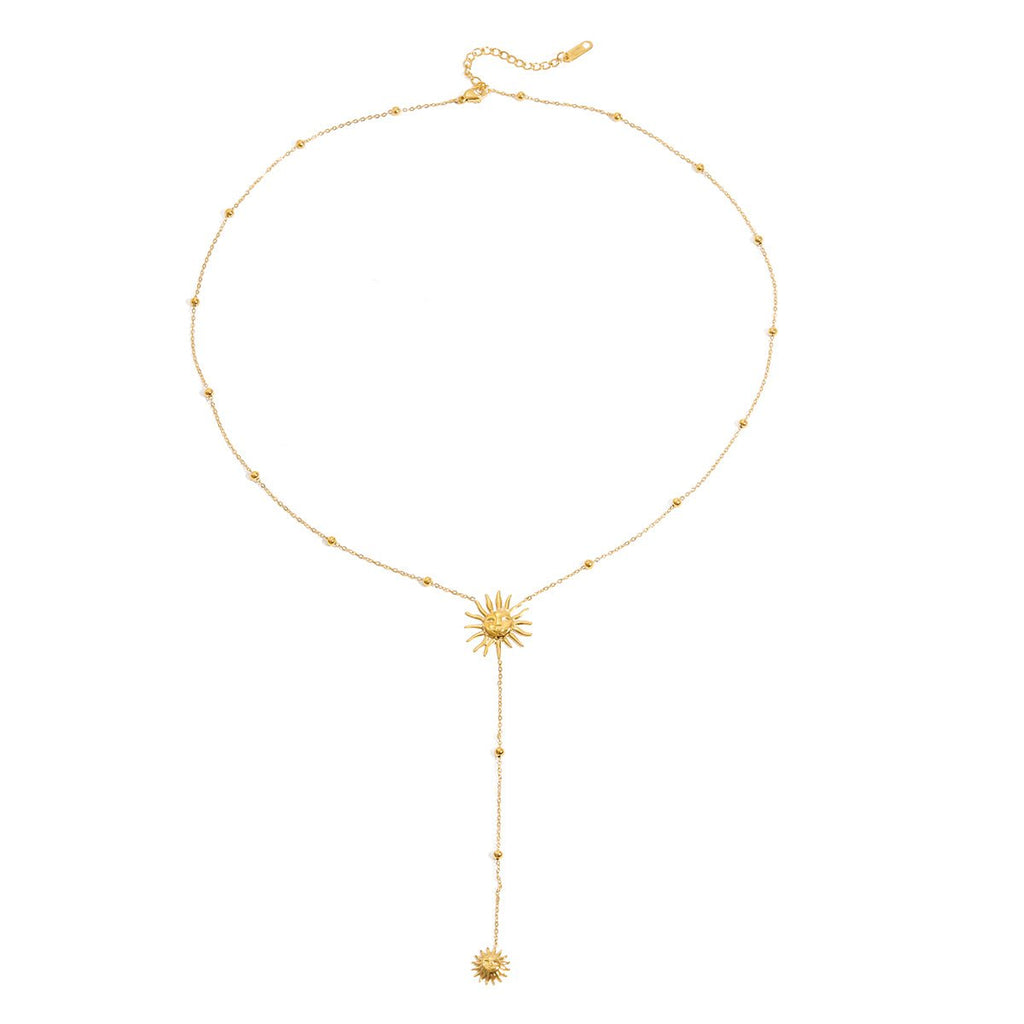 Sun Pendant Lariat Necklace – 18K Gold Plated Y - Chain - Yadman Emarati
