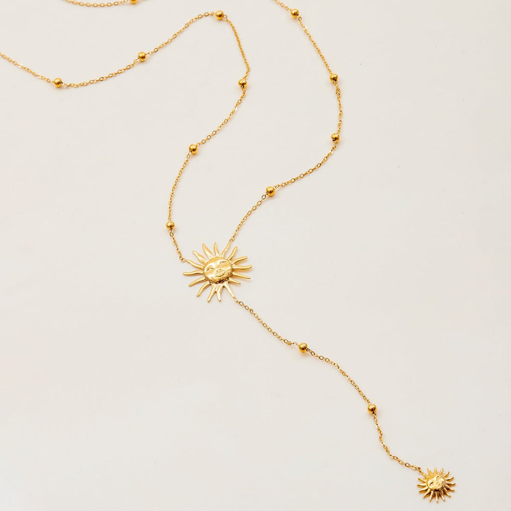 Sun Pendant Lariat Necklace – 18K Gold Plated Y - Chain - Yadman Emarati