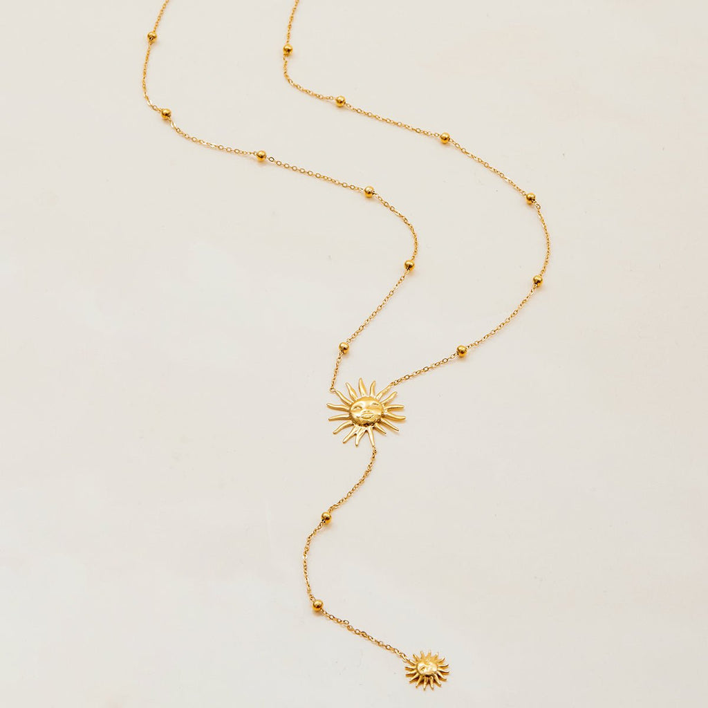 Sun Pendant Lariat Necklace – 18K Gold Plated Y - Chain - Yadman Emarati