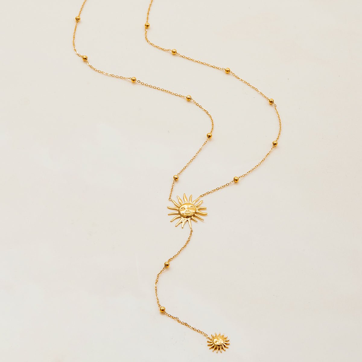 Sun Pendant Lariat Necklace – 18K Gold Plated Y - Chain - Yadman Emarati