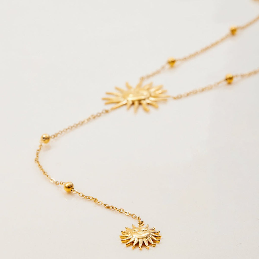 Sun Pendant Lariat Necklace – 18K Gold Plated Y - Chain - Yadman Emarati