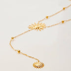 Sun Pendant Lariat Necklace – 18K Gold Plated Y - Chain - Yadman Emarati