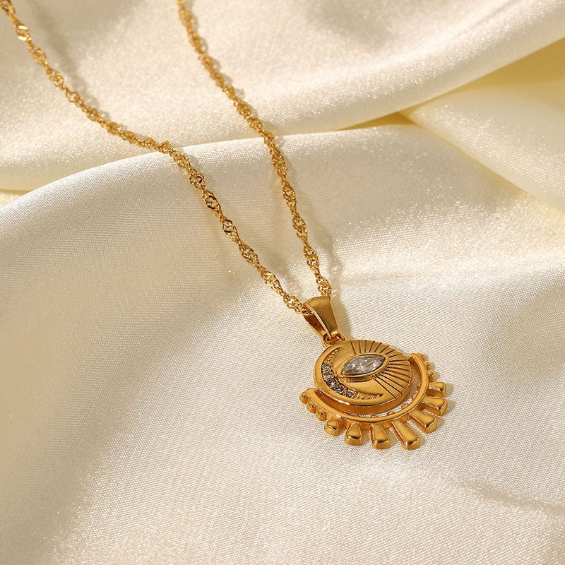 Sunburst Eye Pendant Necklace with CZ Accents – 18K Gold Vermeil | Dubai Collection - Yadman Emarati