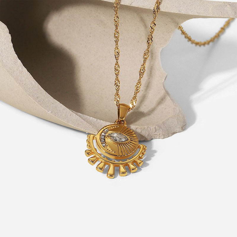 Sunburst Eye Pendant Necklace with CZ Accents – 18K Gold Vermeil | Dubai Collection - Yadman Emarati