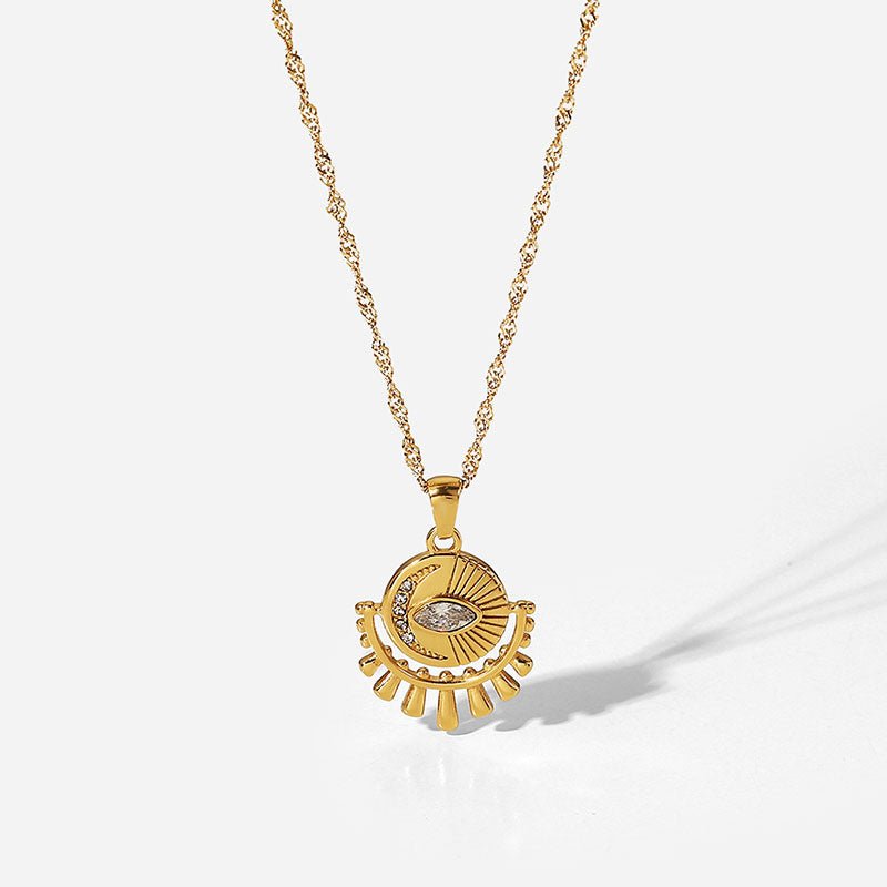 Sunburst Eye Pendant Necklace with CZ Accents – 18K Gold Vermeil | Dubai Collection - Yadman Emarati