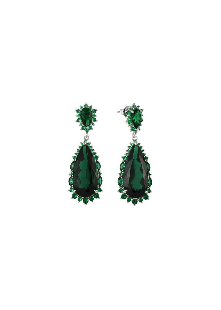 Emerald green teardrop zirconia earrings