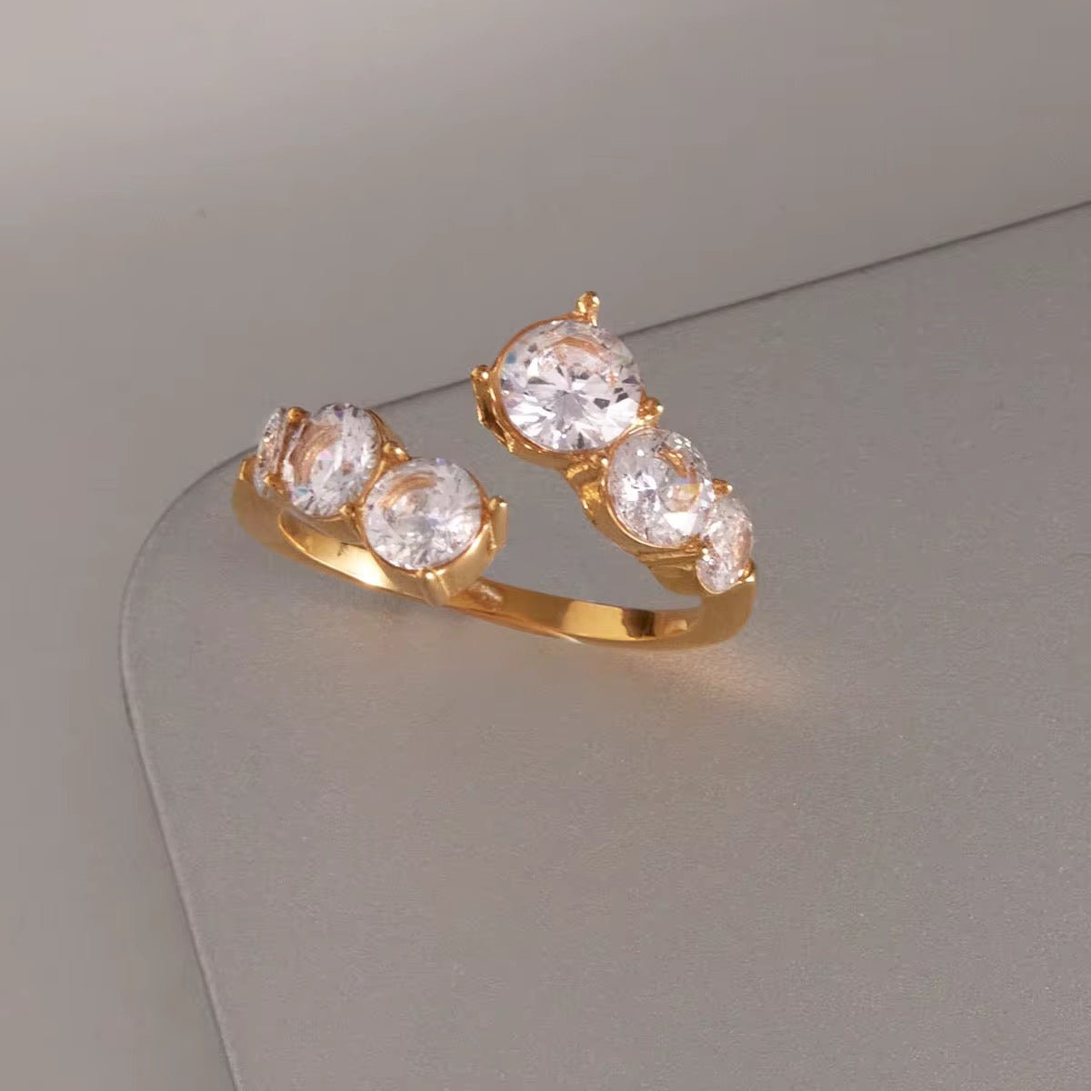 The Duchess Open - Band Crystal Ring - 18k Gold PVD Plated Stainless Steel & Waterproof - Yadman UK
