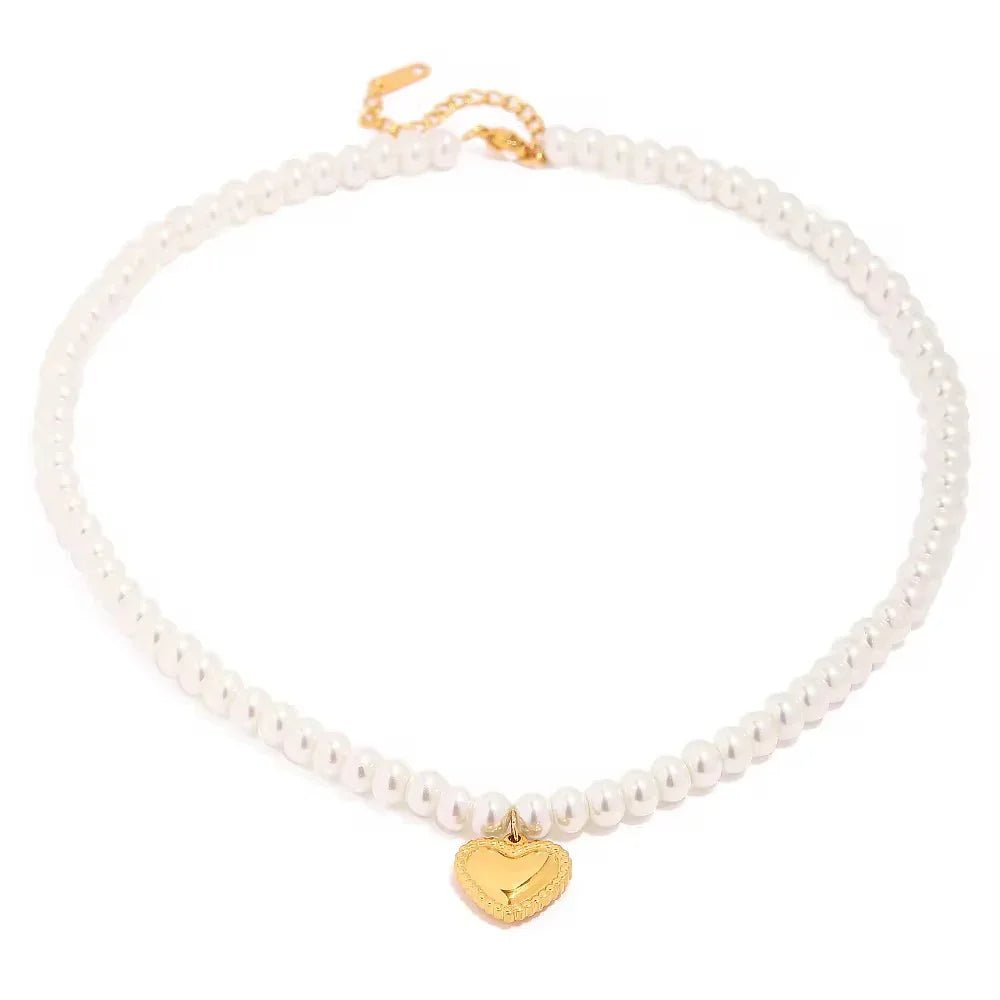 The Pearl Strand Heart Pendant Necklace - 18k Gold PVD Plated Stainless Steel & Waterproof - Yadman UK