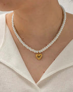 The Pearl Strand Heart Pendant Necklace - 18k Gold PVD Plated Stainless Steel & Waterproof - Yadman UK