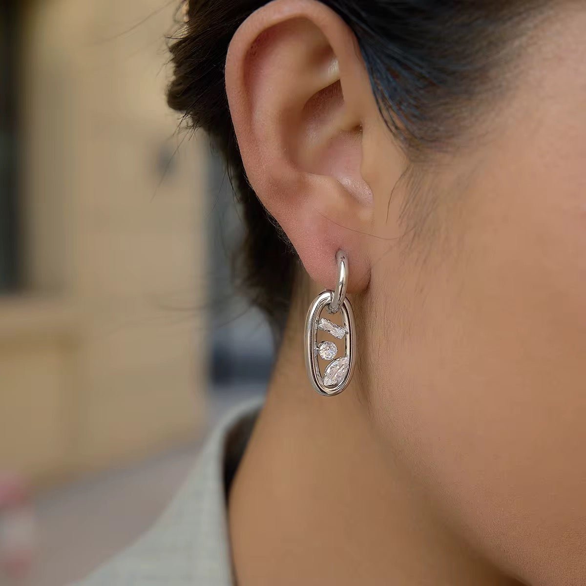 The Ritz Interlock Multi - Cut Crystal Hoops - Waterproof 18k Gold PVD & Silver Stainless Steel - Yadman UK