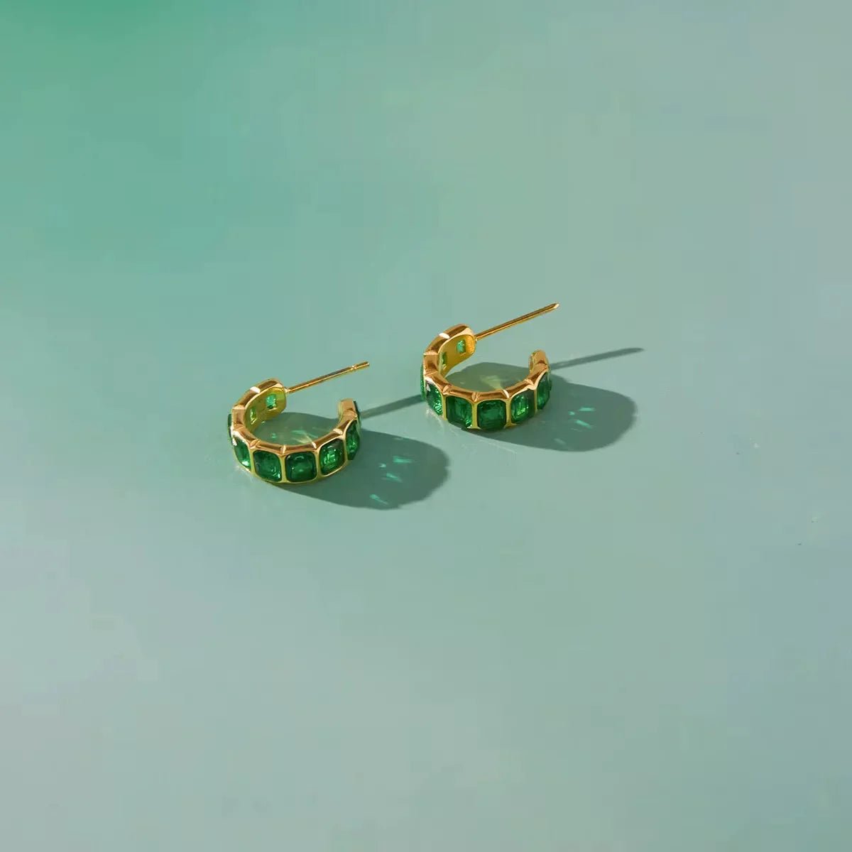 The Windsor Emerald Green Crystal Hoops - 18k Gold PVD Plated Stainless Steel & Waterproof - Yadman UK