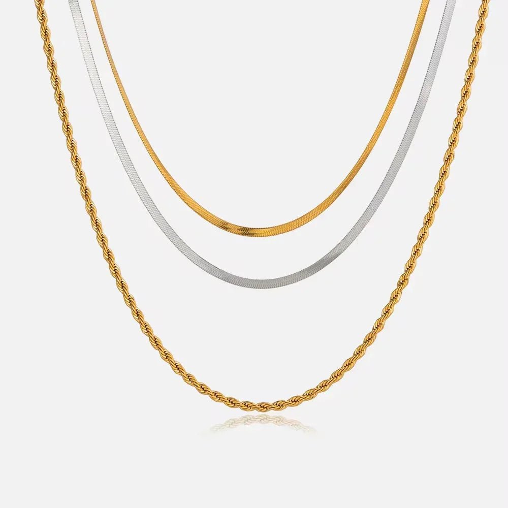 Third Harmony Triple Layered Necklace - 18k Gold PVD Plated Stainless Steel & Waterproof - Yadman UK