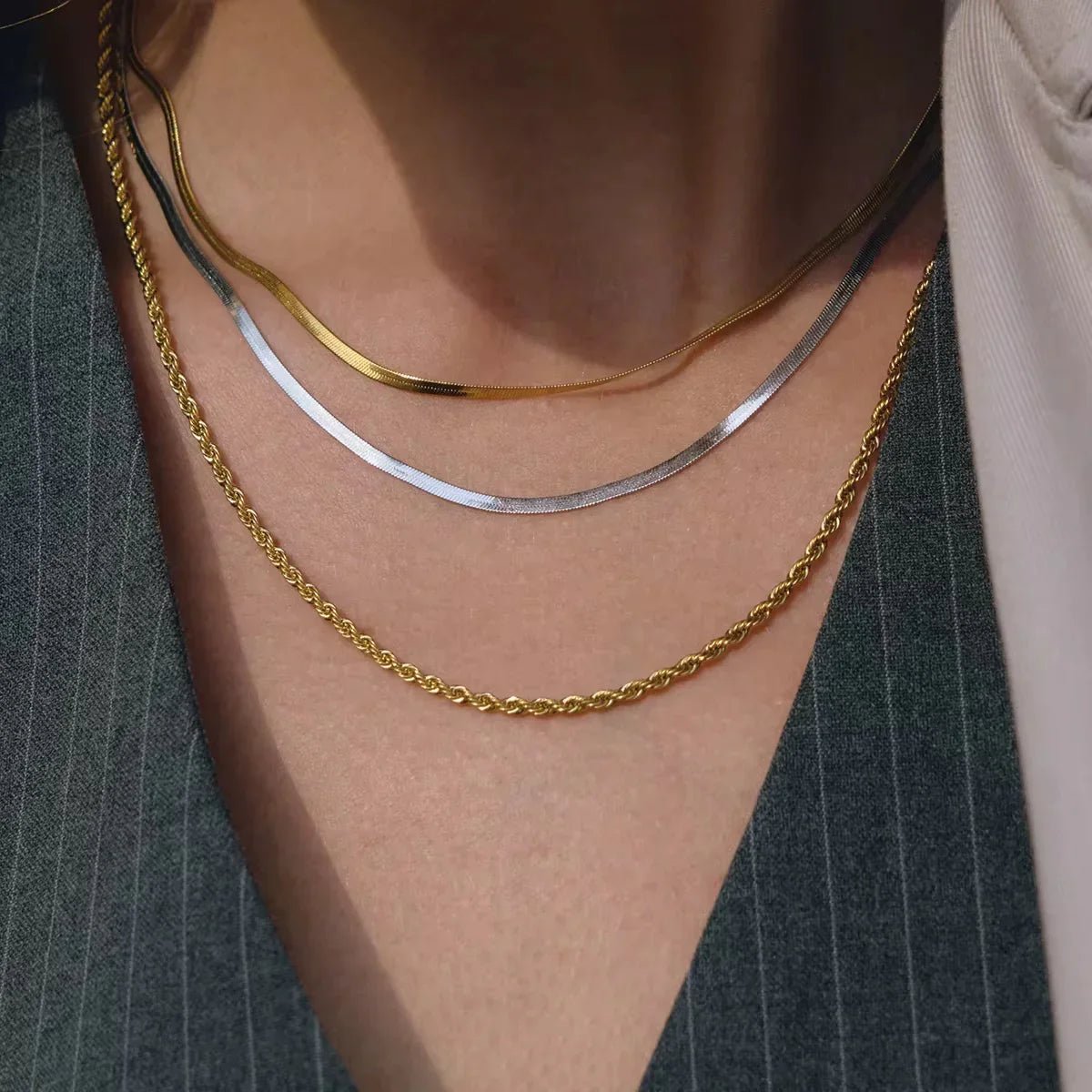 Third Harmony Triple Layered Necklace - 18k Gold PVD Plated Stainless Steel & Waterproof - Yadman UK