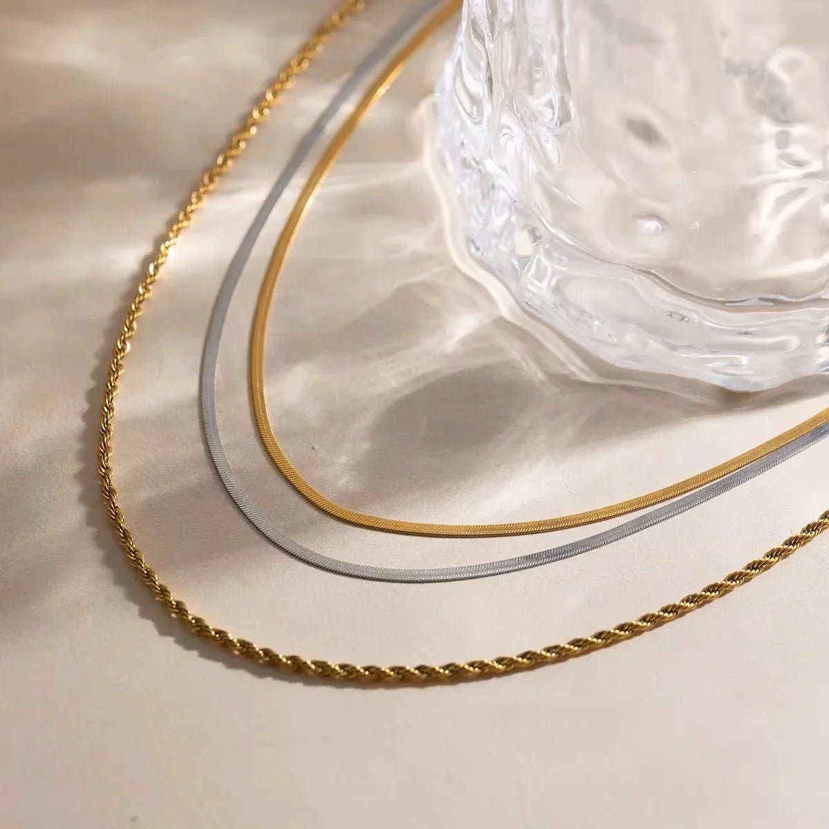 Third Harmony Triple Layered Necklace - 18k Gold PVD Plated Stainless Steel & Waterproof - Yadman UK