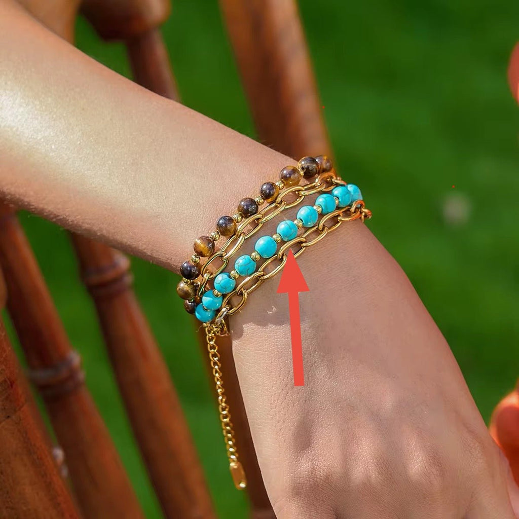 Turquoise Beaded & Gold Chain Bracelet Set – Dubai Collection