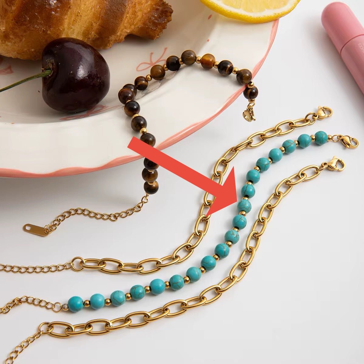 Two-Piece Gold and Turquoise Bracelet Set