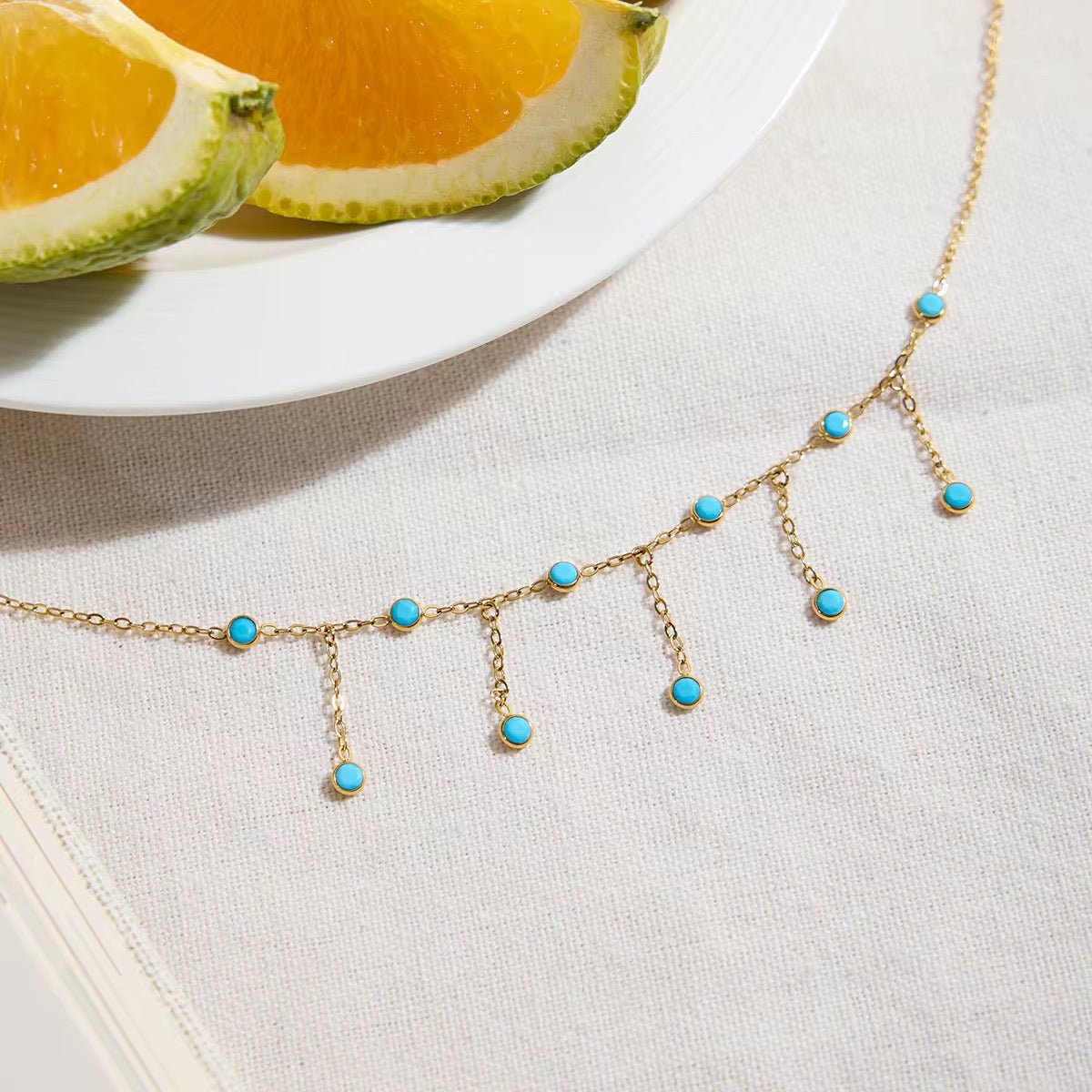 18K Gold Vermeil Necklace with Turquoise Accents
