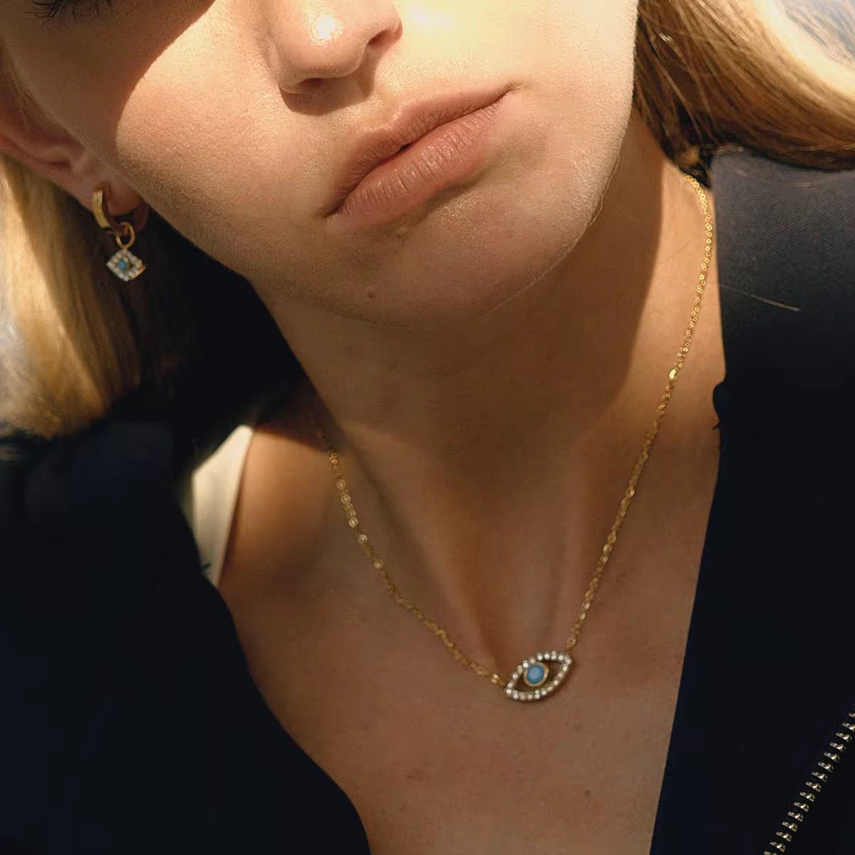 Turquoise and CZ Evil Eye Pendant Necklace