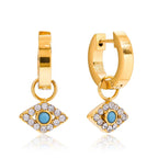 Gold Hoop Earrings with Turquoise and Zircon