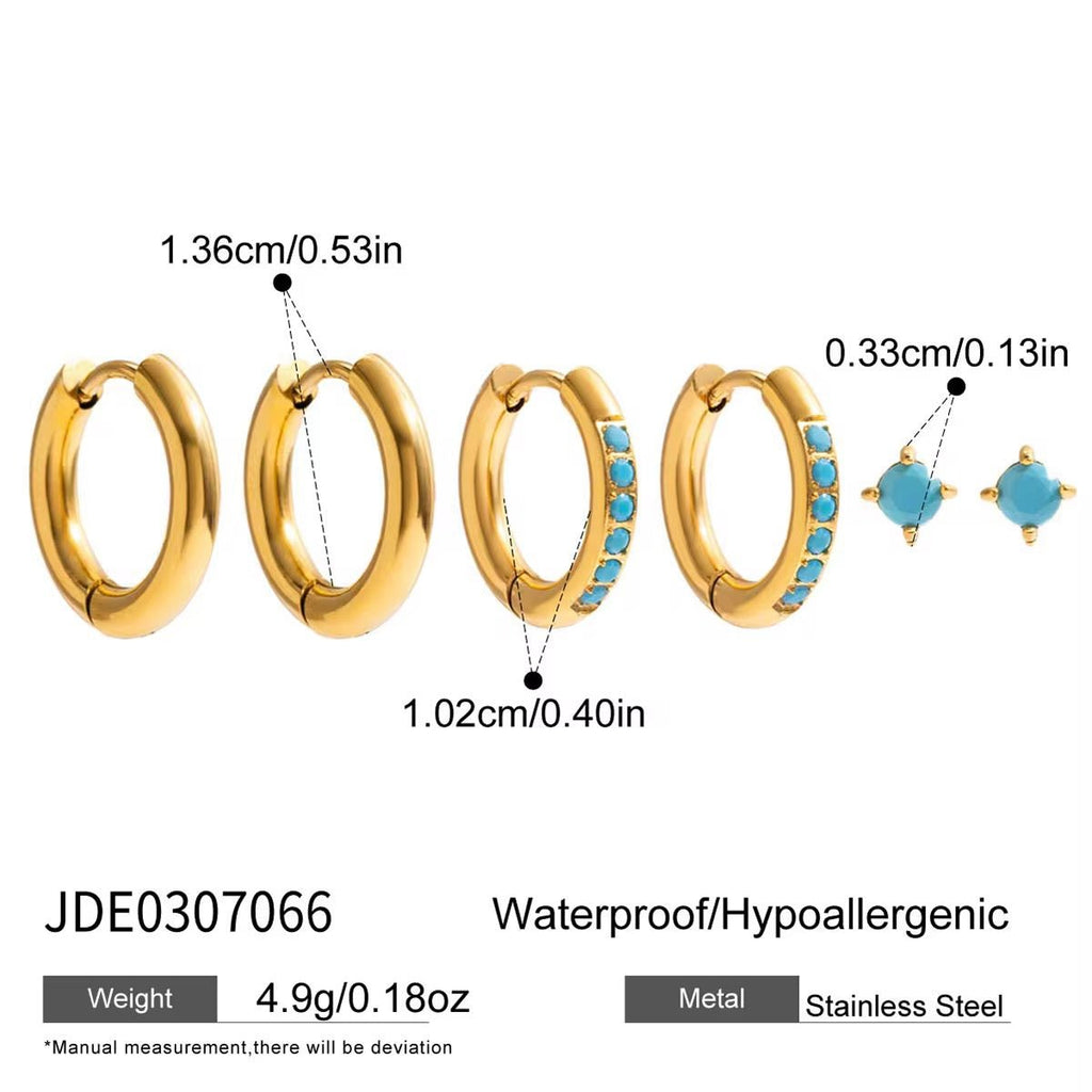 18K Gold Vermeil Hoop Earrings with Turquoise Stones