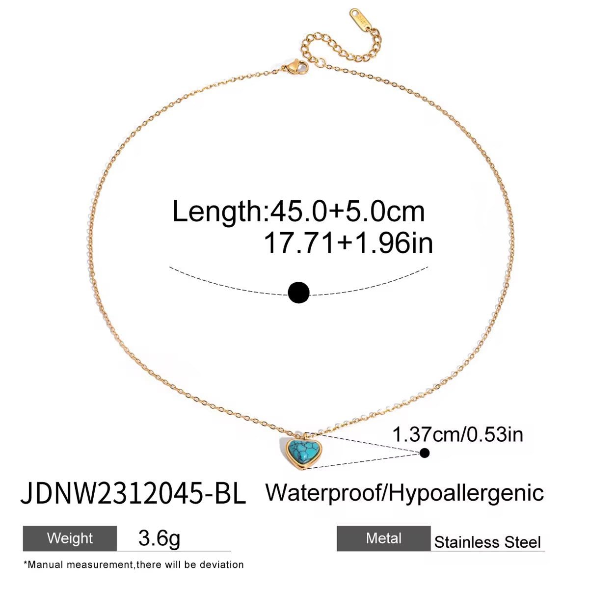 18K Gold Vermeil Necklace with Turquoise Heart Pendant