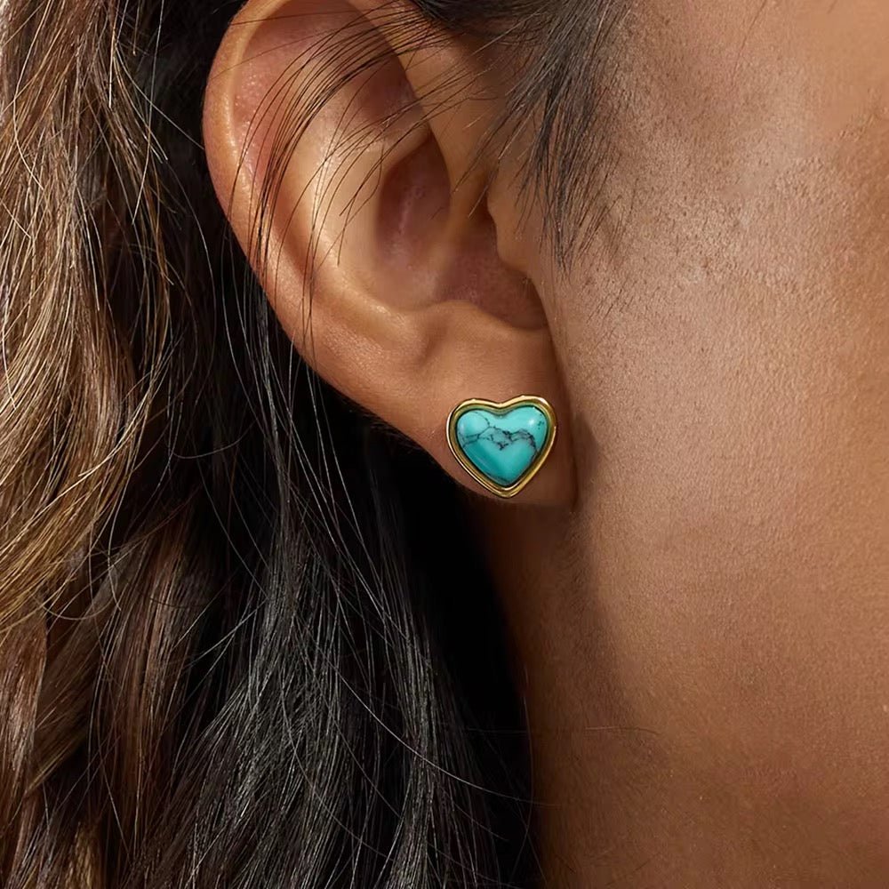 18K Gold Vermeil Heart Earrings with Turquoise Stone